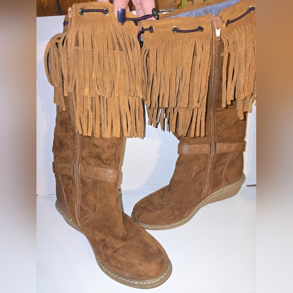 Tommy Hilfiger Brown Fringe Heeled Boots